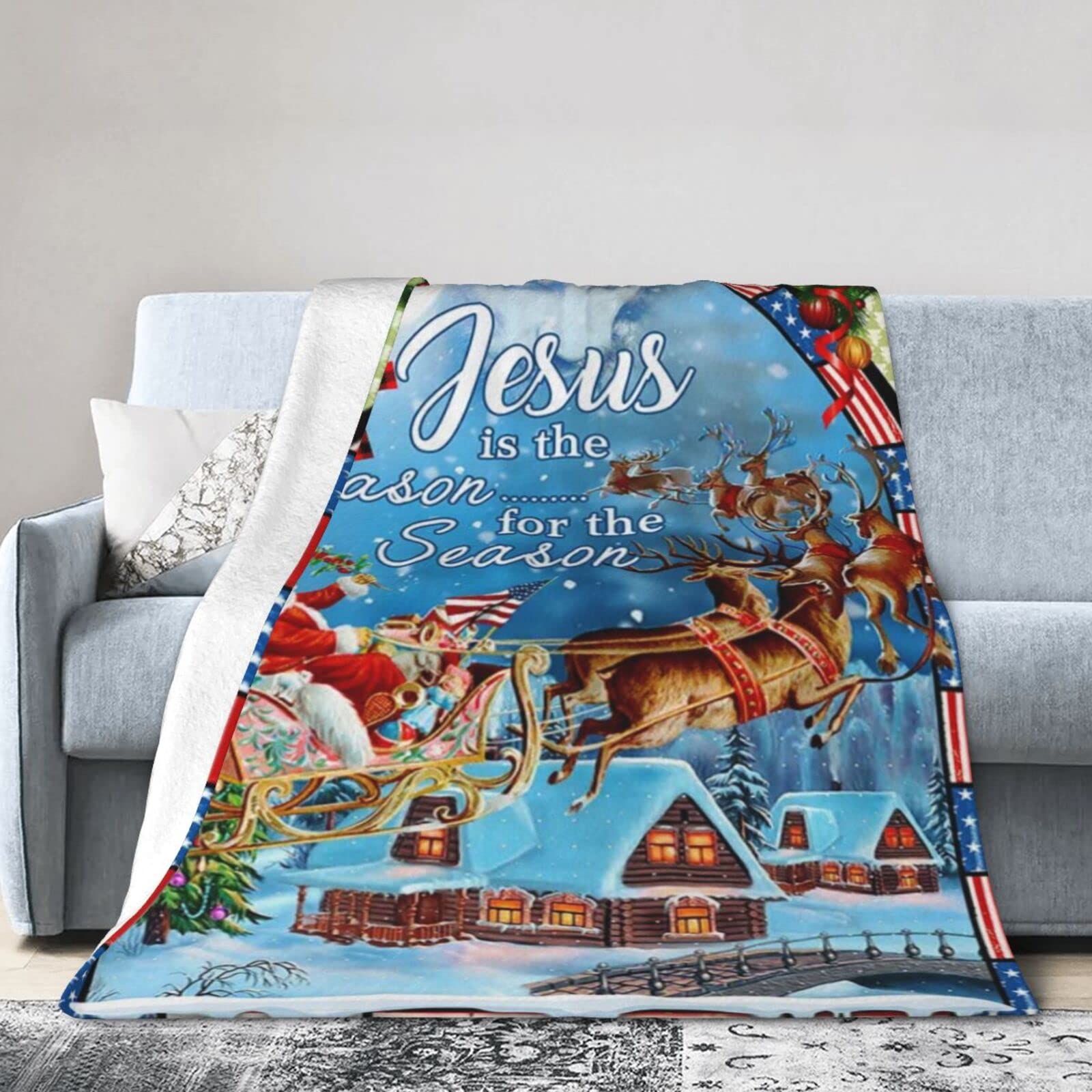 Lsjuee Christmas Flannel Fleece Blanket 50"X40" Jesus is The Reason Bed Throw Blanket Quality Ultra-Soft Travel Winter Blankets for Womens Keep Warm