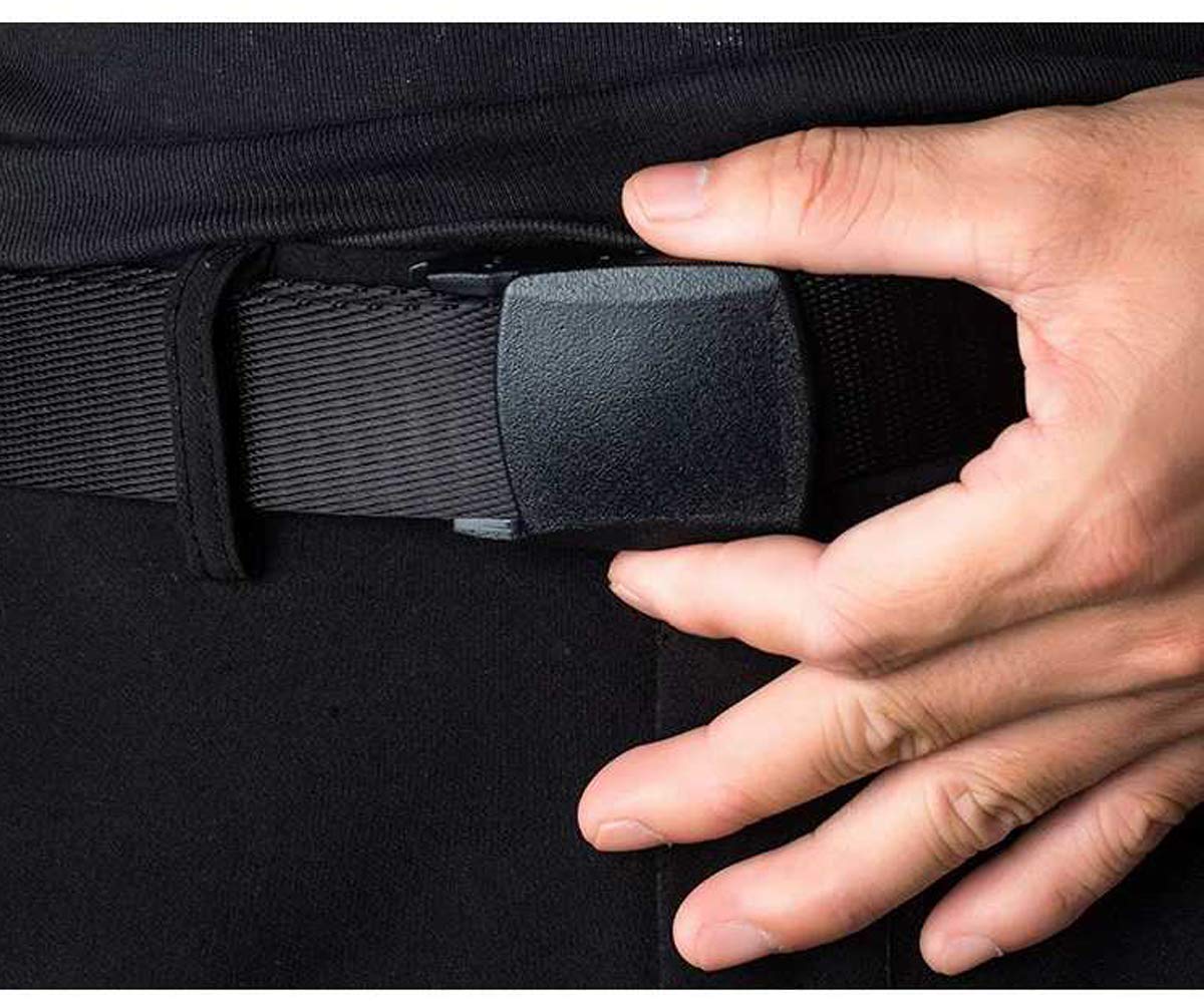 Paquete de 2 cinturones de nailon de 1 1/4 pulgadas para hombre, cinturón de trabajo estrecho ligero y amigable con la TSA, Tipo B-negro + gris 7