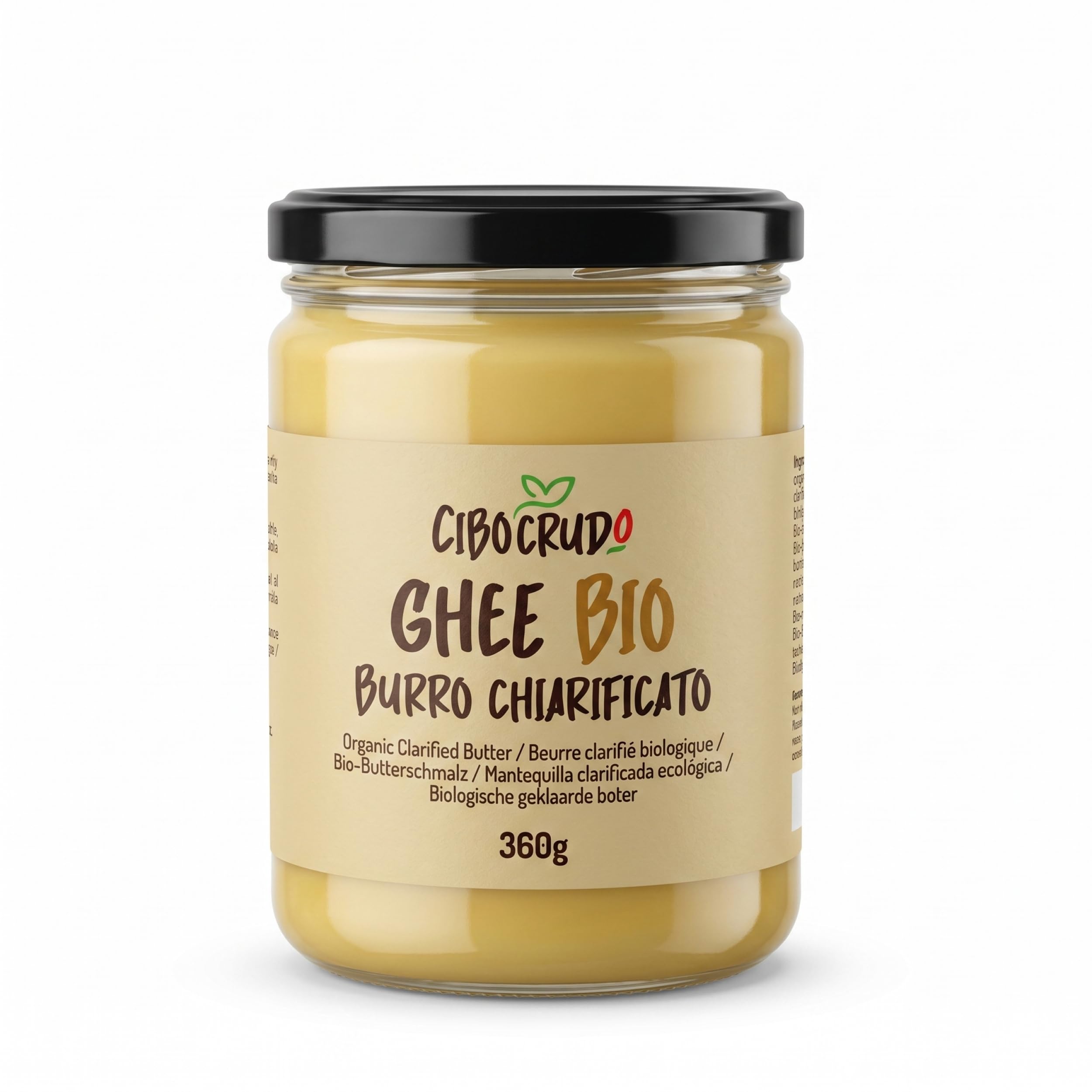 CiboCrudo Ghee Biologico 360g | Burro Chiarificato Biologico Certificato EU | Senza Lattosio | Burro Ghee Puro | Non-GMO | Alta Digeribilità | Senza Additivi