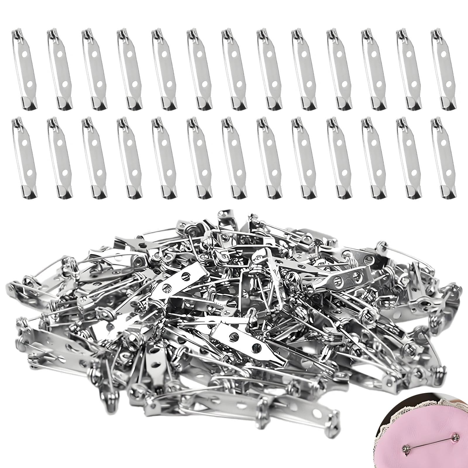 Jiuchaotong White 200 Pcs Brooch Pins, 2.5Cm Bar Pins, Backs Safety Clasp, Brooch Backs, For Badges, Corsages Boutineer, Jewelry Making, Crafts, Sewing,