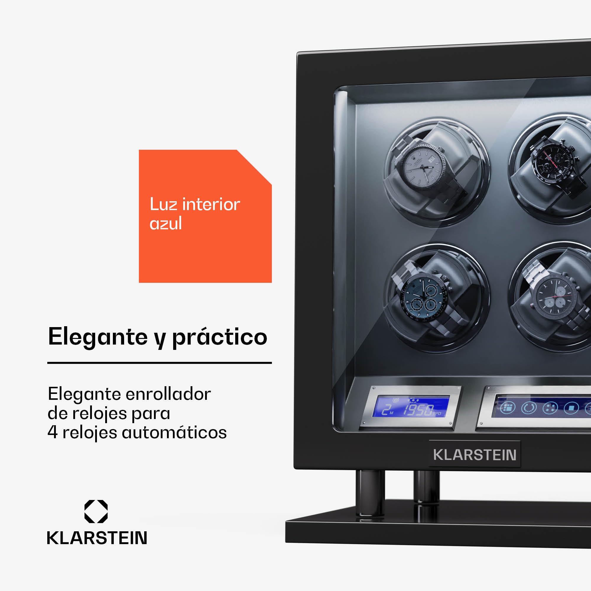 KLARSTEIN Caja, para 4 Relojes, Vitrina Acrílico, Joyeros, 5 TPD, Caja Relojes Acrílico, Expositor para Dar Cuerda Reloj, Relojero Organizador Grandes, Organizadores