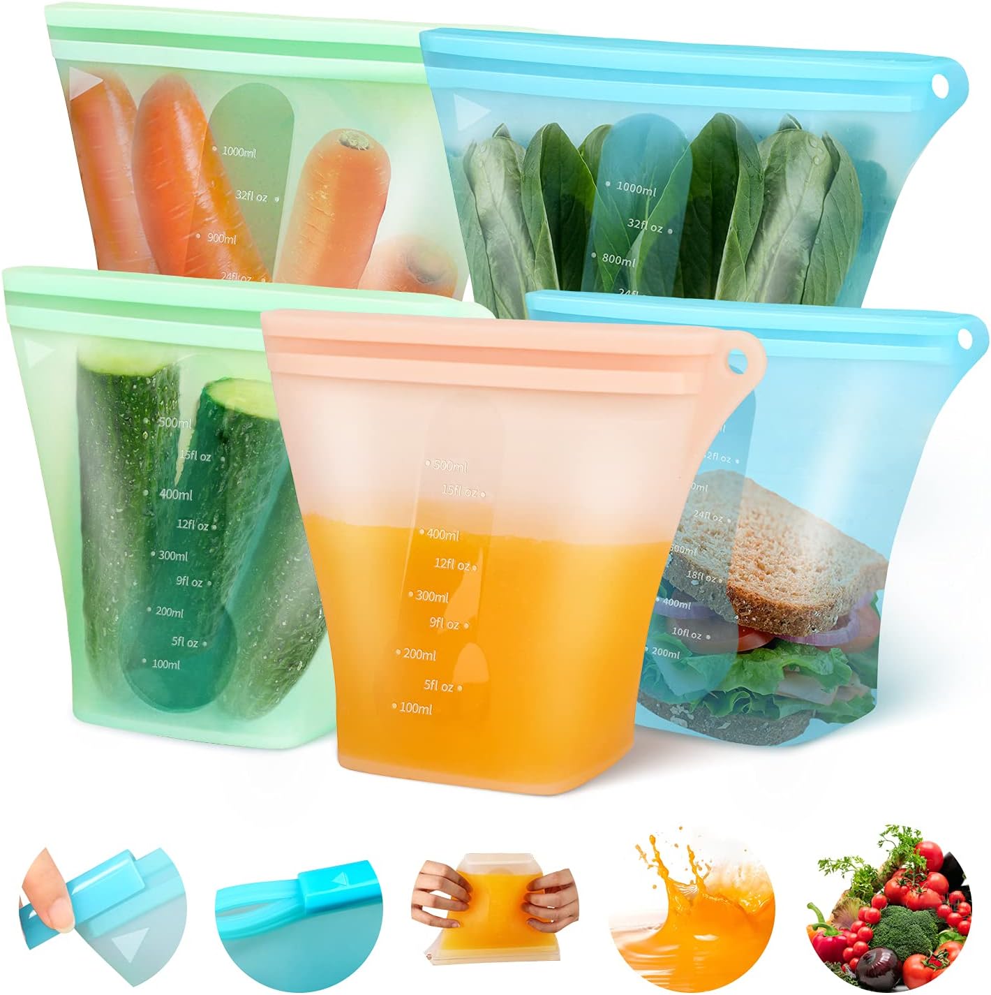 Reusable Silicone Food Storage Bags,Stand Up Egypt Ubuy
