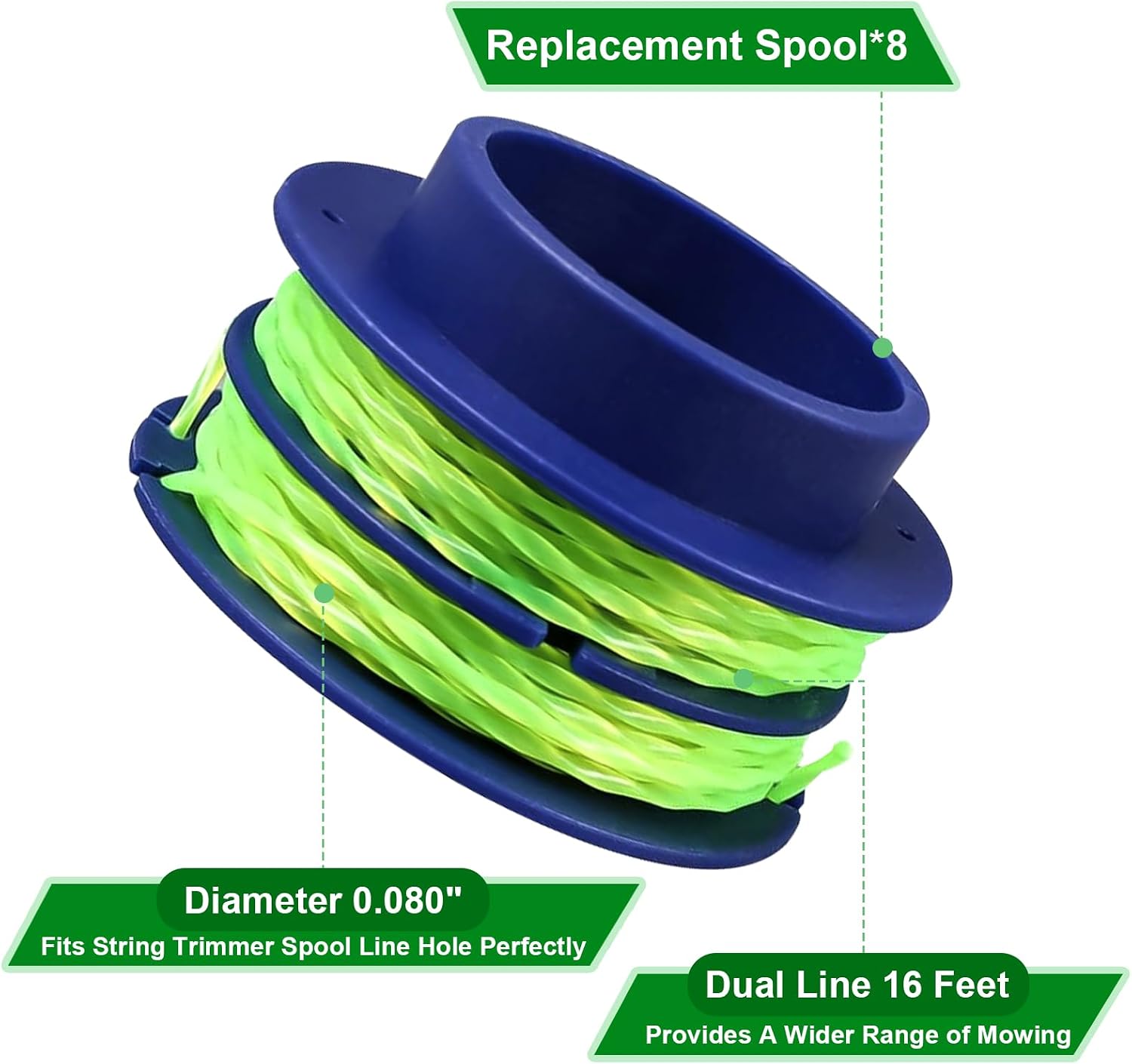 KLS124-03 Dual-line Spool Compatible with Kobalt 24-Volt KST 2024A-03 KST1124B-03 Max Weed Wacker String Trimmer,Replacement for Kobalt Weed Eater String 0.080'' 20Ft,8Pack