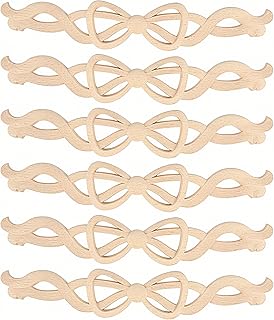 6Pcs Ribbon Wood Carved Appliques Decorative Bow Wood Appliques and Onlays Unfinished Wood Appliques for Furniture Unpainted Woods Applique for Door Wall Dresser Bed Mantel Cabinet