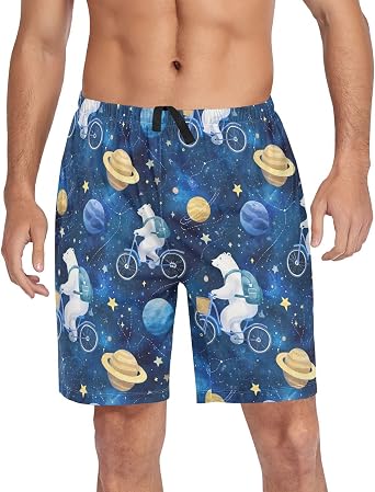 Mens Pajama Shorts PJ Bottom with Pockets and Elastic Waist Drawstring Straight Fit