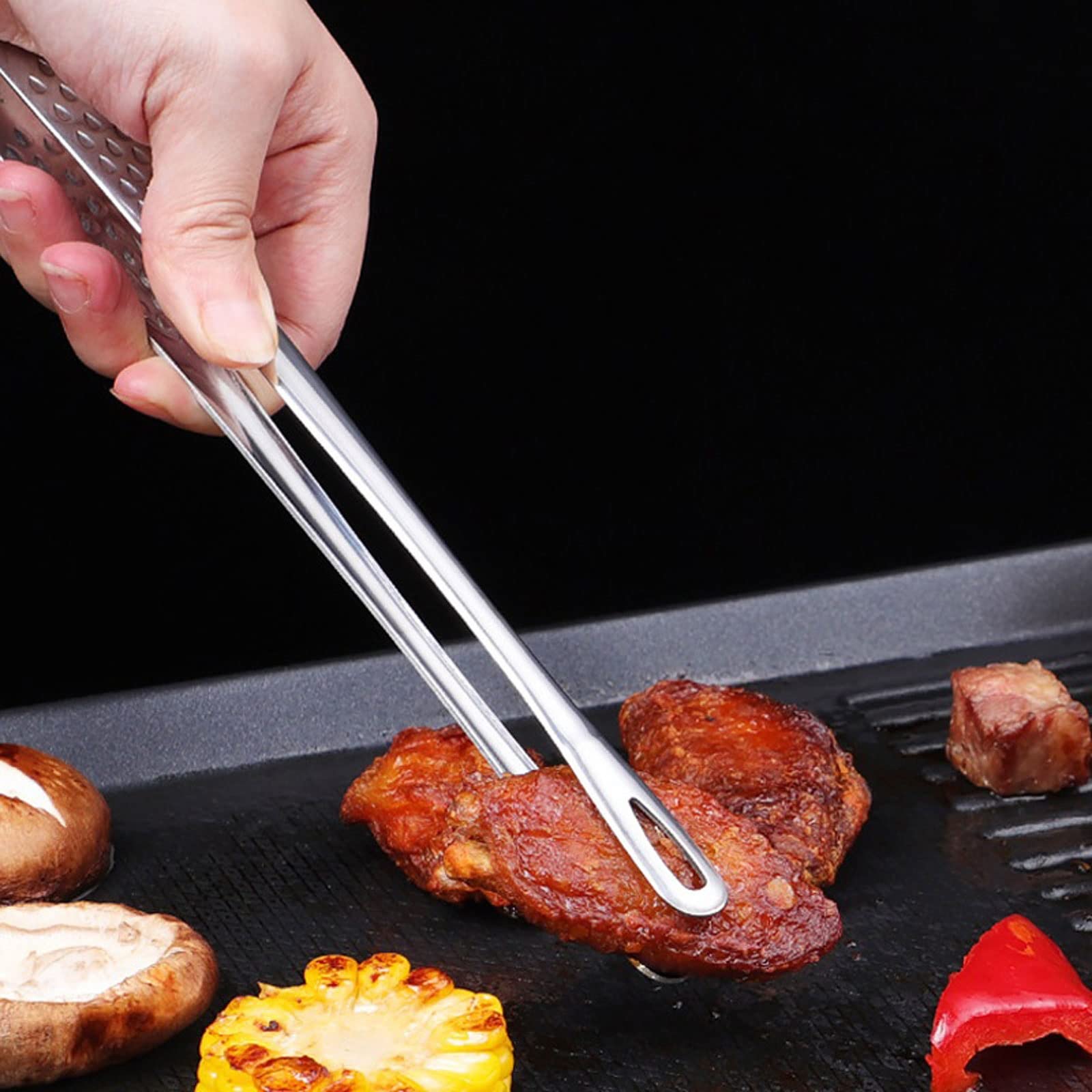 Grillbeutel-Clips für Lebensmittel, Lebensmittelzange, Grillzange aus Edelstahl, Fleisch-, Salat-, Steak-, Lebensmittel-Servierzange, Pinzette, Lange BBQ-Kochzange, Küchenutensilien-Zange