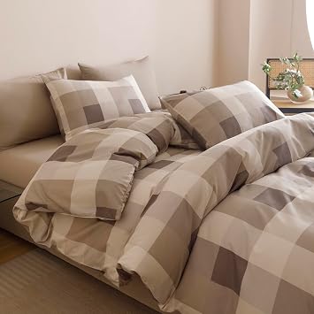 KAREVER Gingham Checkered Comforter Twin Khaki Plaid Bedding Set Boys Girls Colorful Grid Cottagecore Blanket Twin