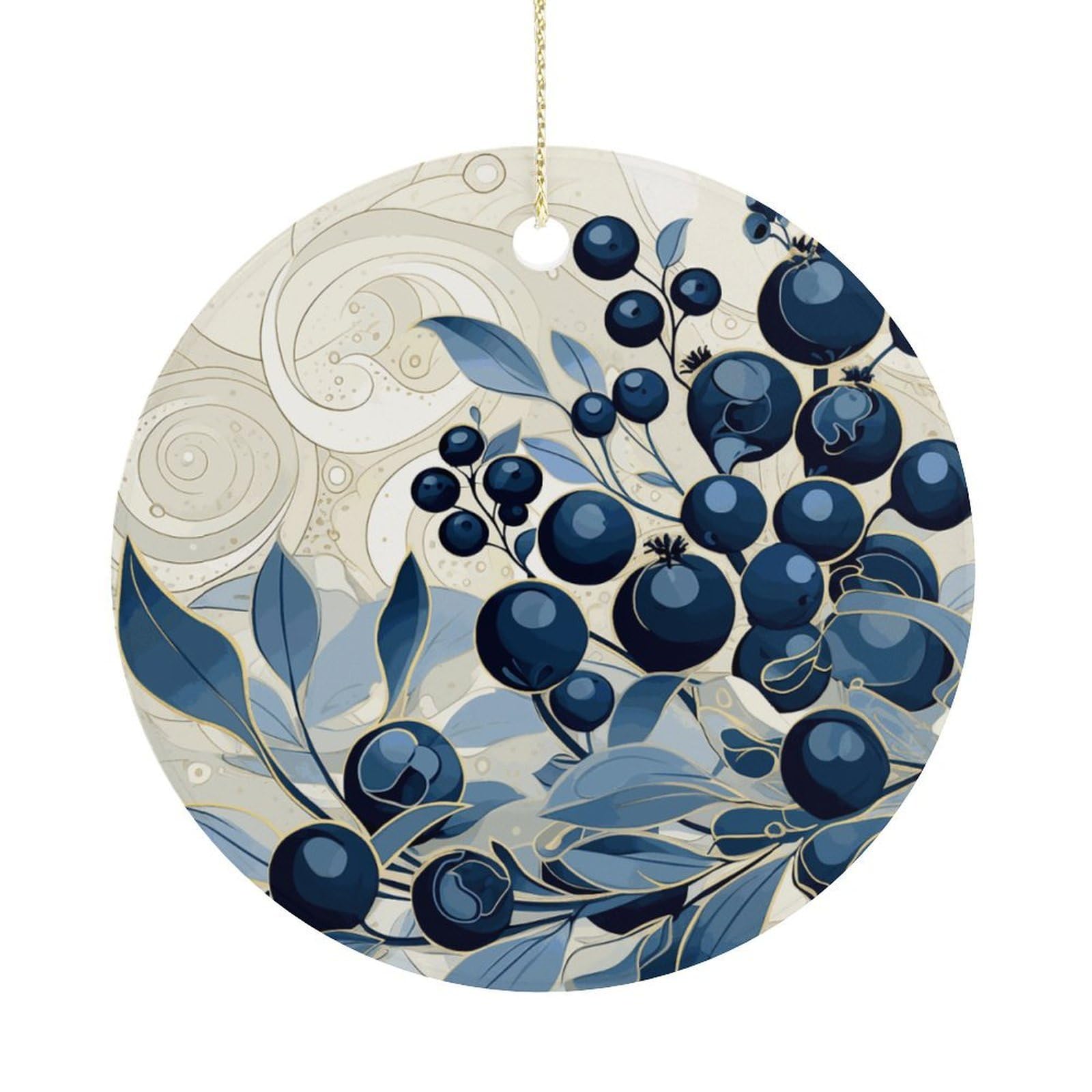 Field of Blueberries Christmas Ornaments Colorful Round Ceramic Ornament Christmas Hanging Decor Christmas Tree Decorations Xmas Keepsake for Women Men Xmas Holiday Party