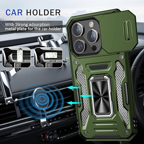 Miniatura 6 de BaHaHoues Funda para iPhone 15 Pro Max con cubierta deslizante para cámara iPhone 15 Pro Max con anillo magnético de soporte, funda protectora de