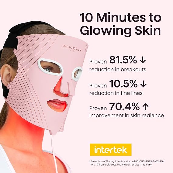 Wavytalk Red Light Therapy Mask for Face, Glow Time LED Face Mask, NIR | for Anti-Fine Line, Acne, Skin Rejuvenation with 456 LED Chips, 3 Modes, Gift for Women Wife Mom