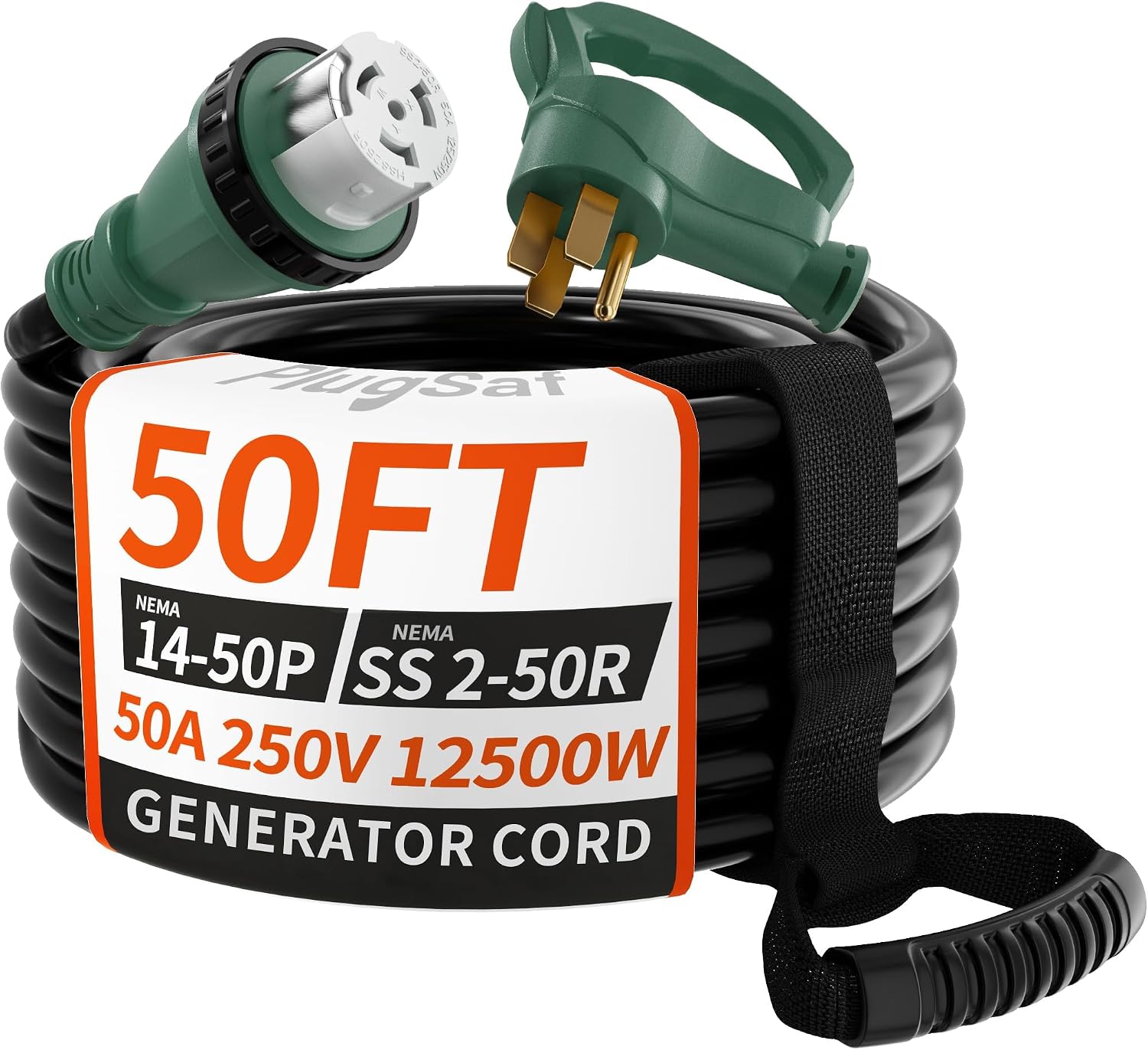 PlugSaf 50 Amp Generator Cord 50FT, NEMA 14-50P to SS2-50R Extension