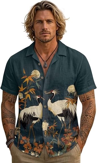 Mens Linen Shirts Short Sleeve Linen Tops Mens Casual Summer Button Down Blouses for Office