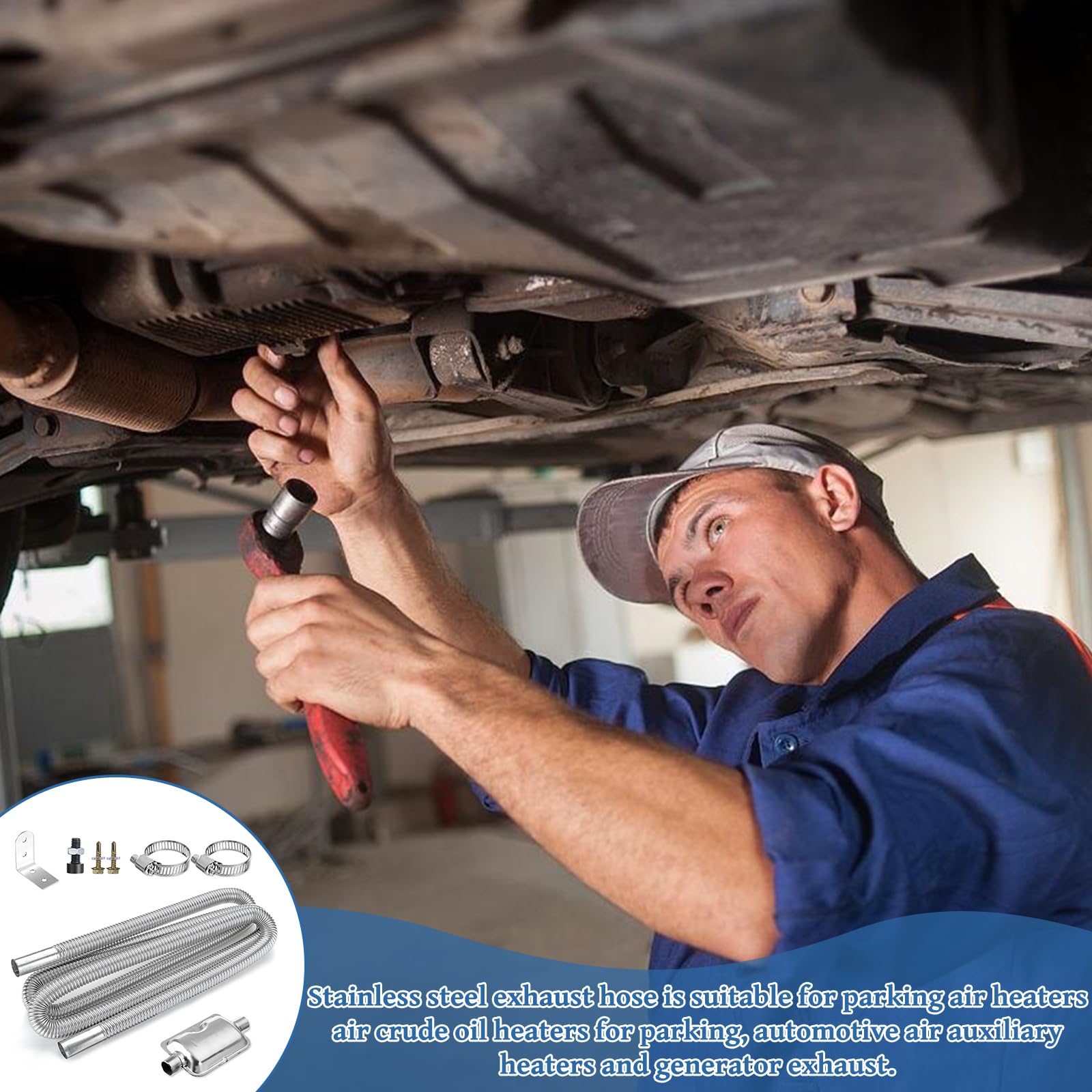 Tuyau échappement Acier Inoxydable 300cm Tuyau D'échappement 25mm Pinces En Acier Inoxydable Ensemble Diesel Chauffage De Stationnement Tuyau Echappement Silencieux 96176775 Tresse Echappement
