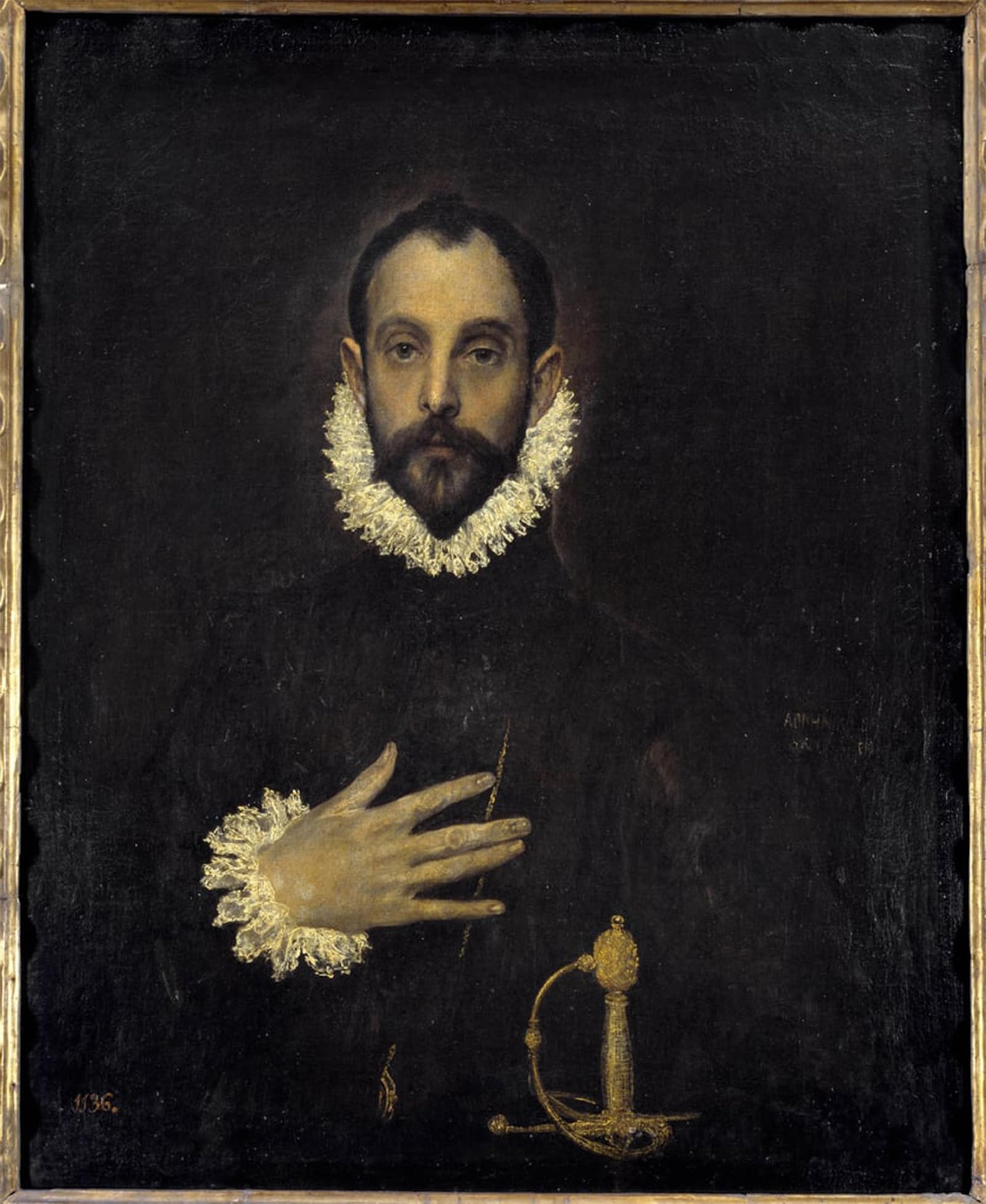POSTERIIk Famous Modern Artwork Art Mural Portrait of a Gentleman with a Hand on the Chest Painting by El Greco Oil Paintings Pictures for Home Decor 60x90cm