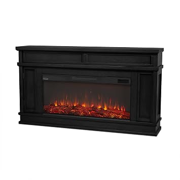 Real Flame Torrey 60 Electric Fireplace TV Stand for TVs up to 60 inches, Entertainment Center with Adjustable Shelves and Hidden Storage, TV Stand for Living Room and Bedroom, Remote Control, Black