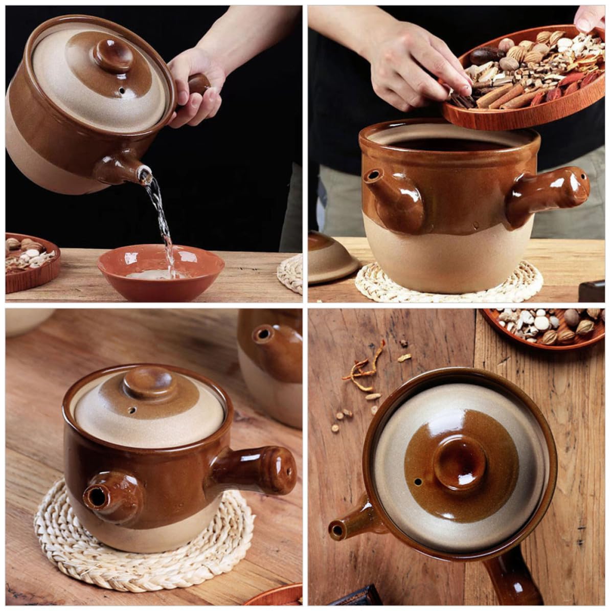 PLAFOPE 3l Kleiner Auflauftopf aus Ton für Sicheres Kochen von Suppe und Reisnudeln Keramischer Medizintopf für Küche und Tägliche Zubereitung