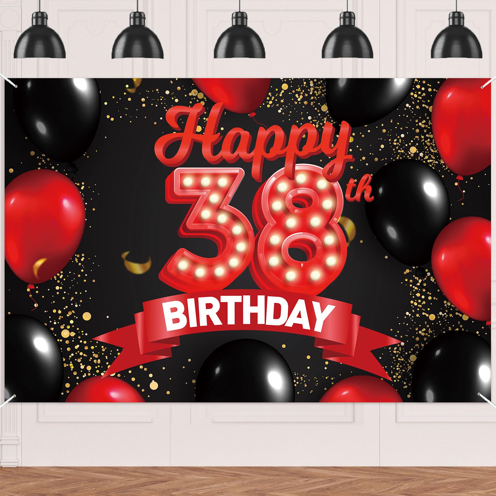 38. Geburtstag Banner – Rot-Gold Glitzerdeko Für Frauen & Männer