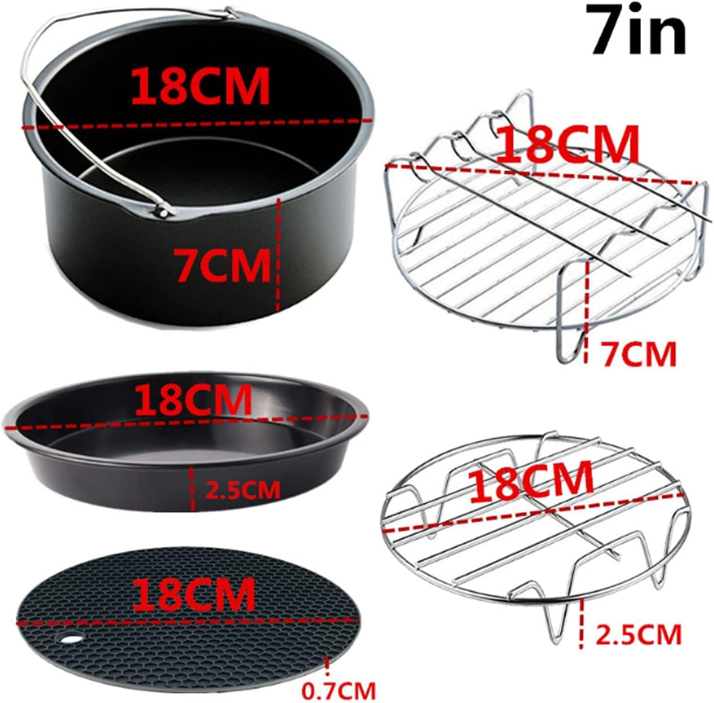 エアフライヤーアクセサリーセット ディープフライヤーアクセサリー5個 エアフライヤーバスケット 肉たたきニードルツール付き すべての