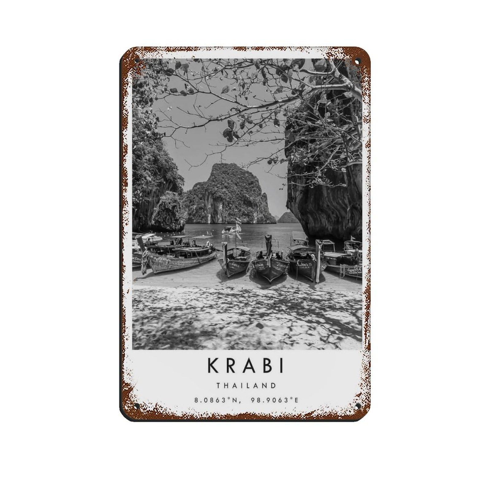 Krabi Travel, Phuket Poster Retro Poster Metal Tin Sign Chic Art Retro Iron Painting Bar People Cave Cafe Family Garage Poster Wall Decoration 8x12inch(20x30cm)