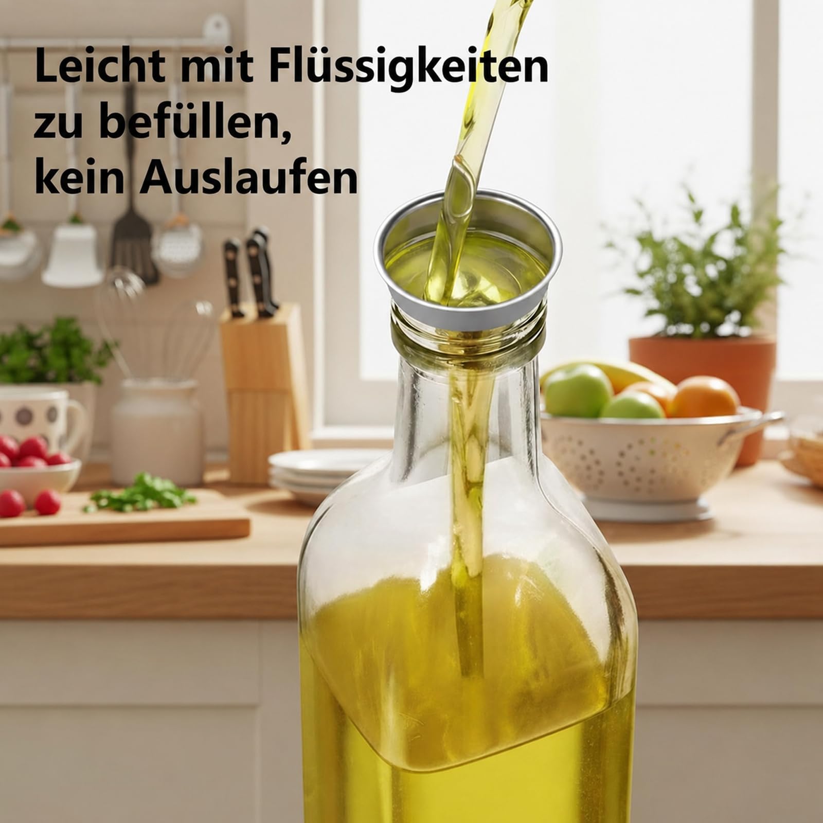WERTIOO Ölflasche 500ML, 4 Stück Olivenöl Flasche Essig und Ölflaschen Set, 17OZ Ölflasche mit Ausgießer Glas Flaschen Öl mit Trichter & Stift für Küche BBQ, Transparent