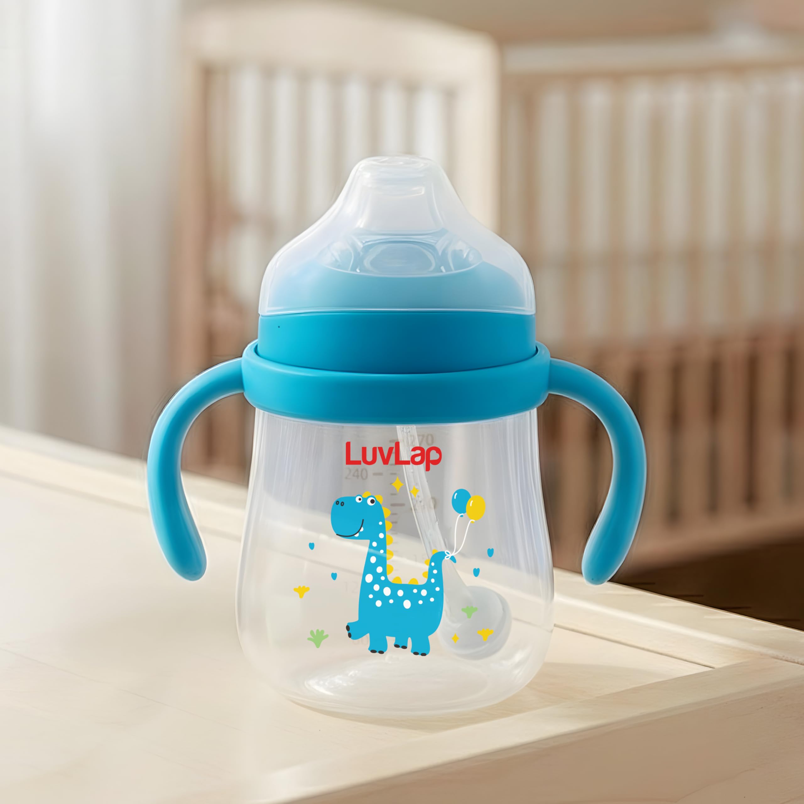 LuvLap Star Anti Spill Spout Sipper for Kids with Twin Handles, 270 ml, Sippy Cups with Soft Silicone Spout and Weighted Straw, Water Bottle for Kids, Non-Toxic & BPA Free (Blue)-image-13