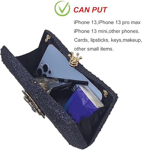 Miniatura 6 de HUANG ZHUANG Bolso de noche con diamantes de imitación y purpurina para mujer, bolso de noche para fiesta, boda, lindo bolso