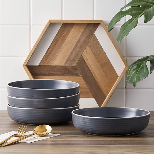 Miniatura 6 de Stone Lain Lauren Modern Stoneware 16-piece Round Dinnerware Set, Plates and bowls Set, Dish set for 4, Charcoal Carbón vegetal