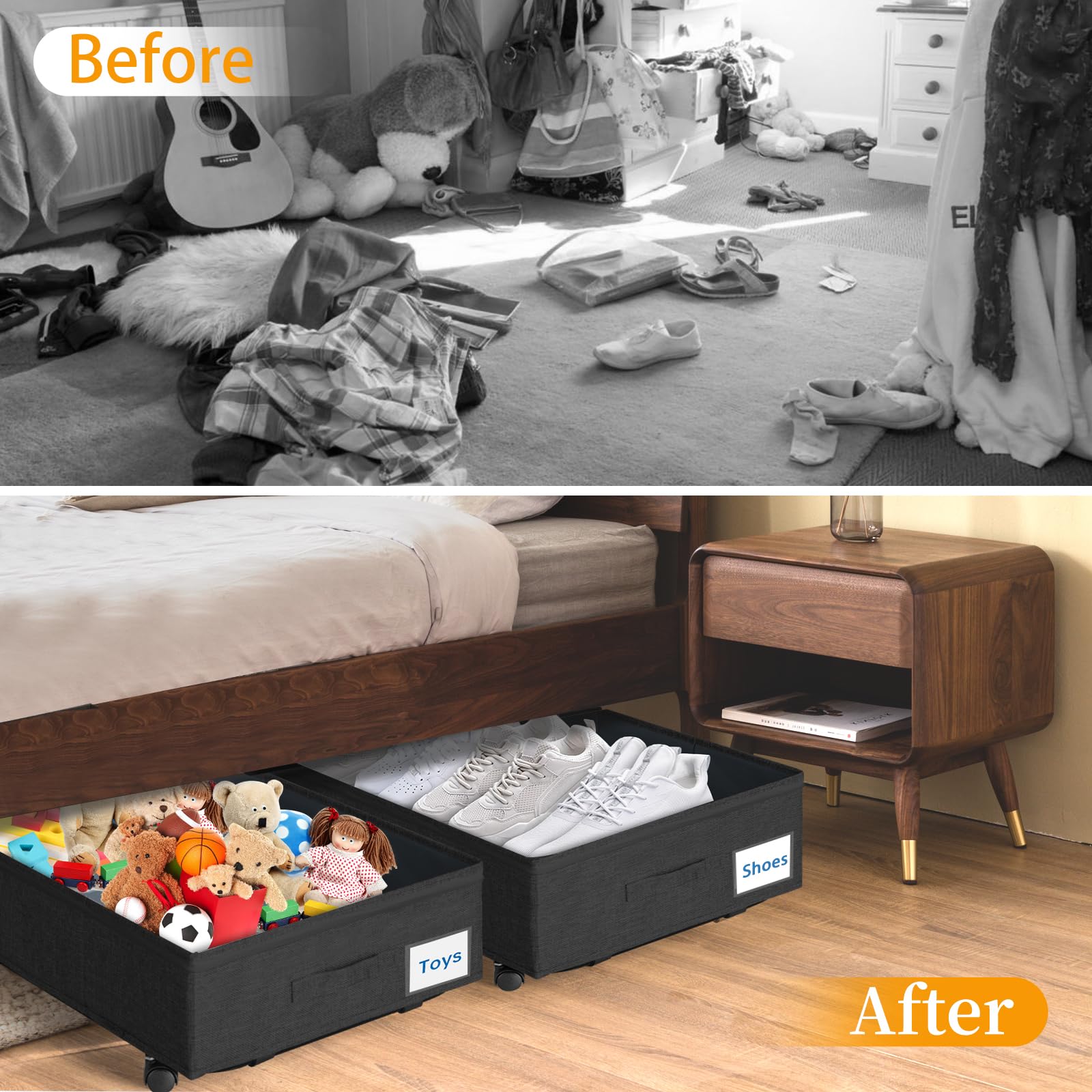 Cajones Para Debajo De La Cama NUHEXRY 2 Pcs Contenedores De Almacenamiento  Debajo De La Cama Con Caja Bajo Cama Con Ruedas, image size:1600x1600