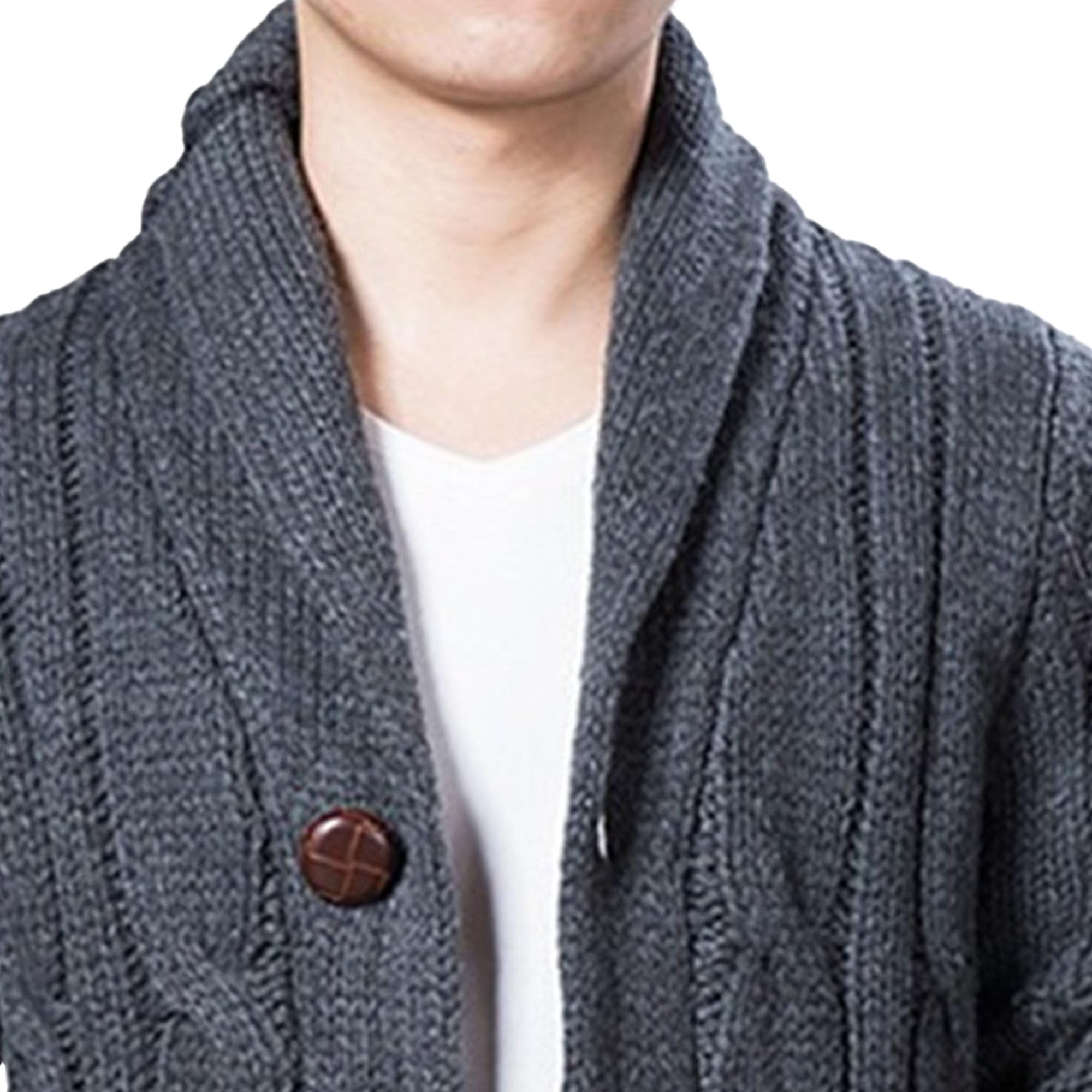 Cárdigan para hombre, cálido, de punto trenzado, con botones, cuello de chal, informal, para invierno y otoño