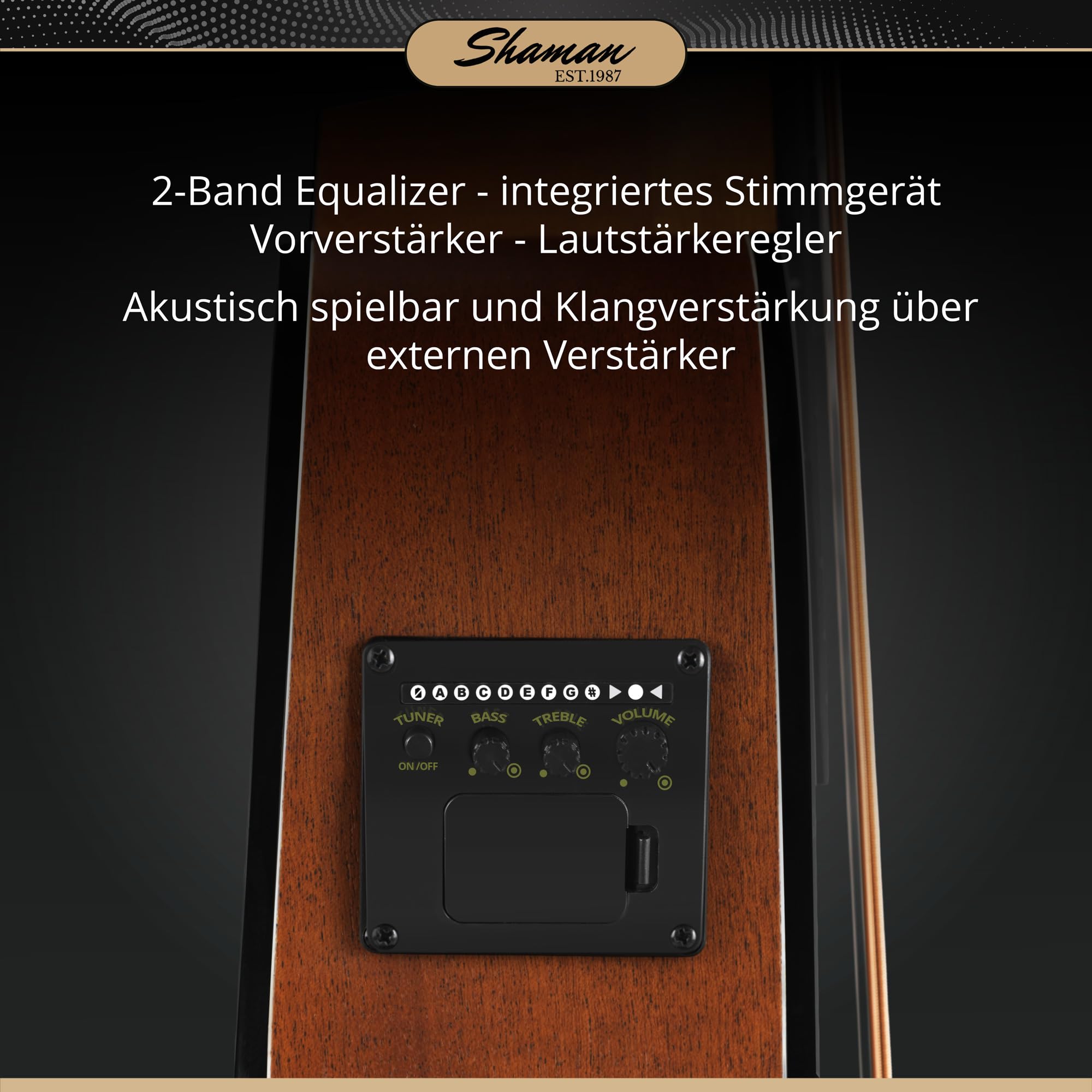 Shaman ABM4-50E-NT Akustik Bass 4-Saiter - kompakter Short-Scale Bass mit eingebautem Tonabnehmer, Piezo-Elektronik & Stimmgerät, Mahagoni & Fichte Korpus, ideal für Bühne & Zuhause - Natur