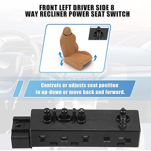 Miniatura 7 de X AUTOHAUX Control de interruptor de asiento eléctrico de 8 vías delantero izquierdo para GMC Sierra 1500 para Chevy Silverado 1500 07-13 para