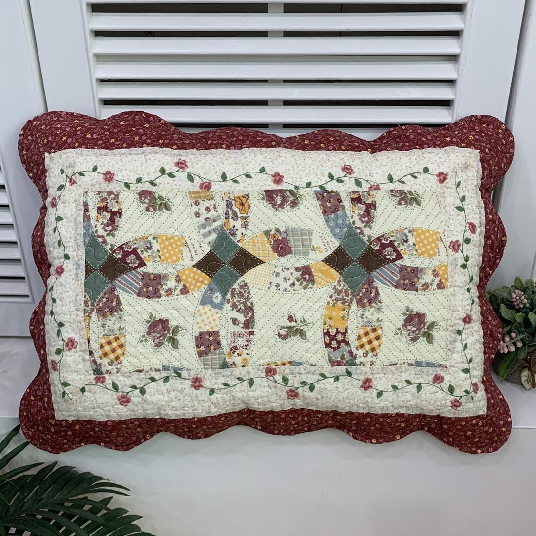 2 Pieces Floral Pattern Bed Pillow Shams Queen Size 100% Cotton Quilted Decorative Pillow Shams Set Soft Pillow Covers (Pattern L,Queen)