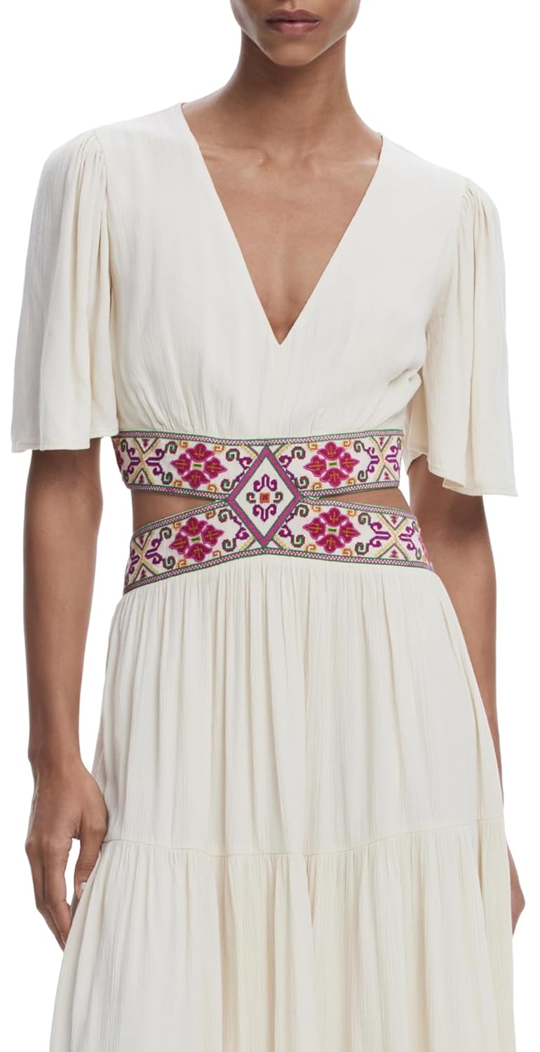 Desigual Womens Embroidered Cut-Out Dress