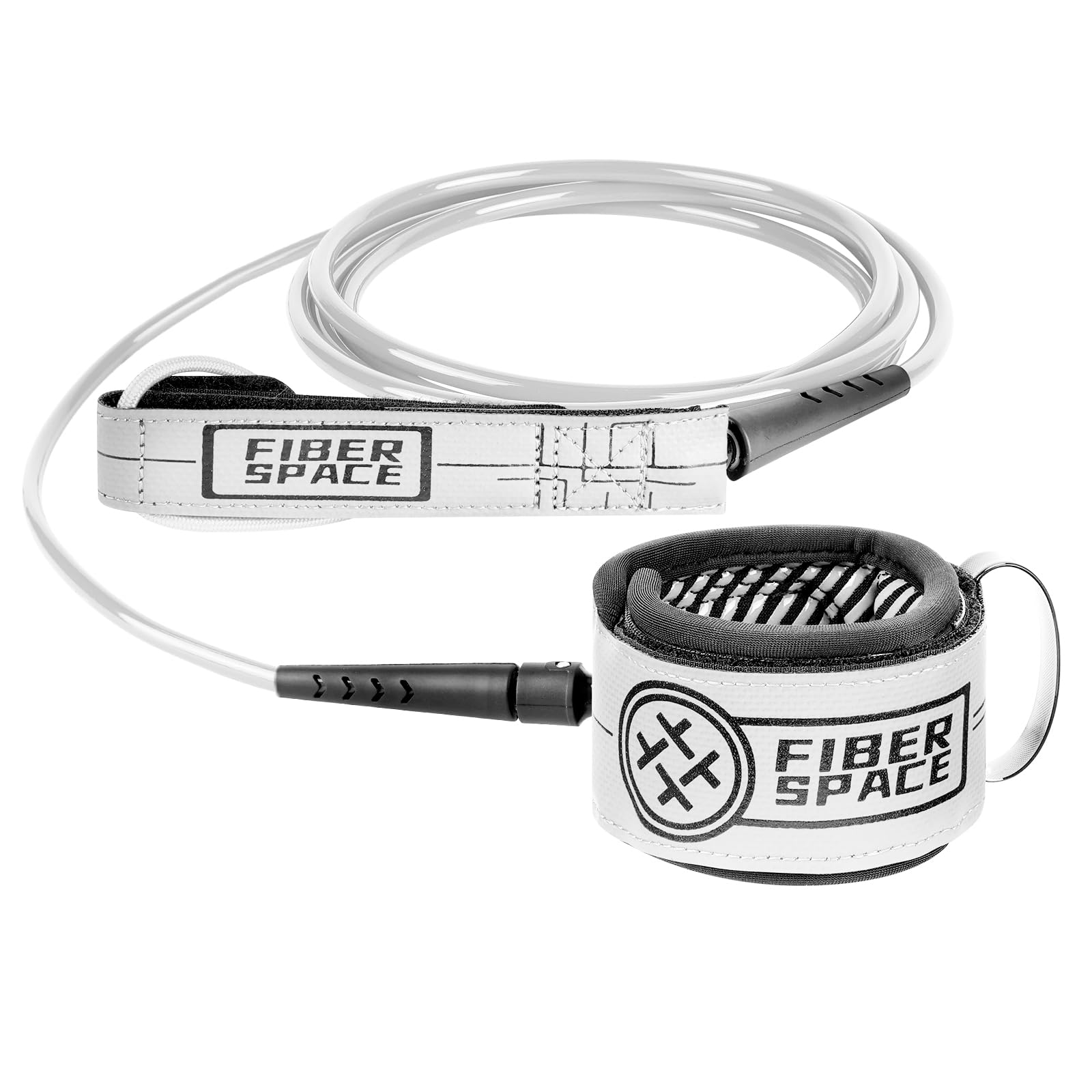 FIBER SPACE Surf Leash for Surfboards (White, 9ft-7mm)