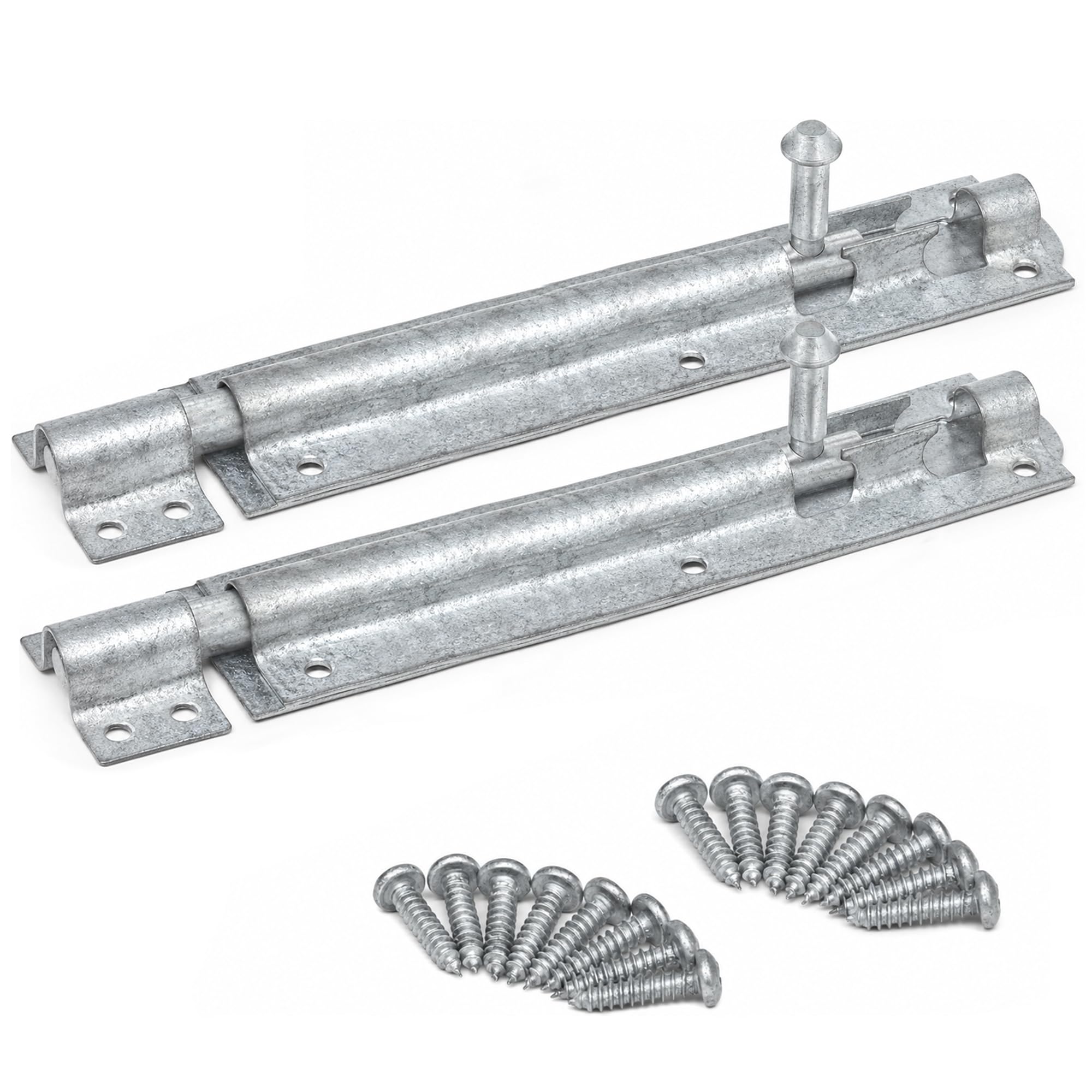 Tower Bolt Door Lock (Pack of 2) for Patio Door Security Lock - 8” (200mm) Galvanised Sliding Door Latch with Screws for Bathroom Toilet Cupboard Bedroom Garden Shed Gate Latch