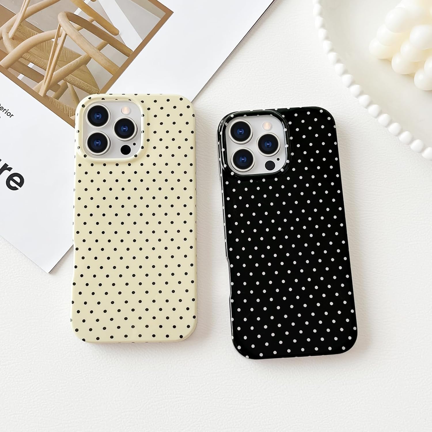 Yeddabox for iPhone 14 Pro Case Cute Polka Dot Phone Case Soft TPU Slim Shockproof Phone Cover for Women Girls, White - Image 6