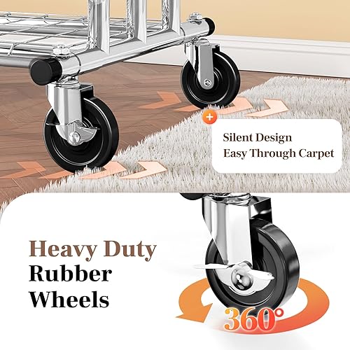 Vista 14 de HOKEEPER Perchero de ropa rodante para colgar ropa, perchero portátil con ruedas bloqueables, perchero comercial resistente para dormitorio, sala