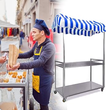 Mobile Mall Kiosk Booth with Canopy for Farmers Market/Festival/Pop-up Community, Weatherproof Street Market Stall Folding, Commercial Food/Craft Shows Concession StandBlue,100x50cm
