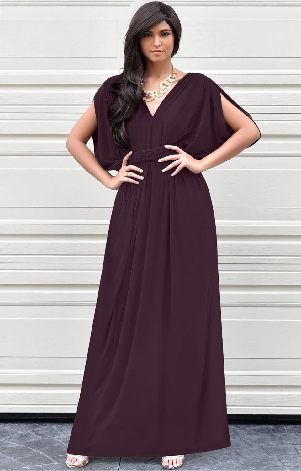 KOH KOH Womens Long V-Neck Summer Sexy Gown Grecian Flowy Sleeveless Maxi Dress