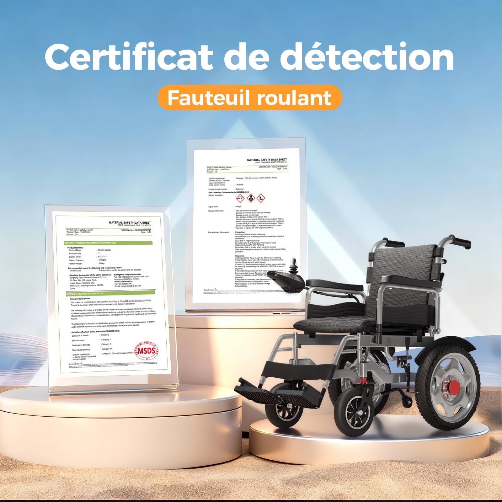 Fauteuil roulant electrique pliable adulte, assise 50 cm pour obèse, voyage | Grande taille, capacité de charge 182kg, large tout terrain scooter pour handicapé, autonomie de 25 km