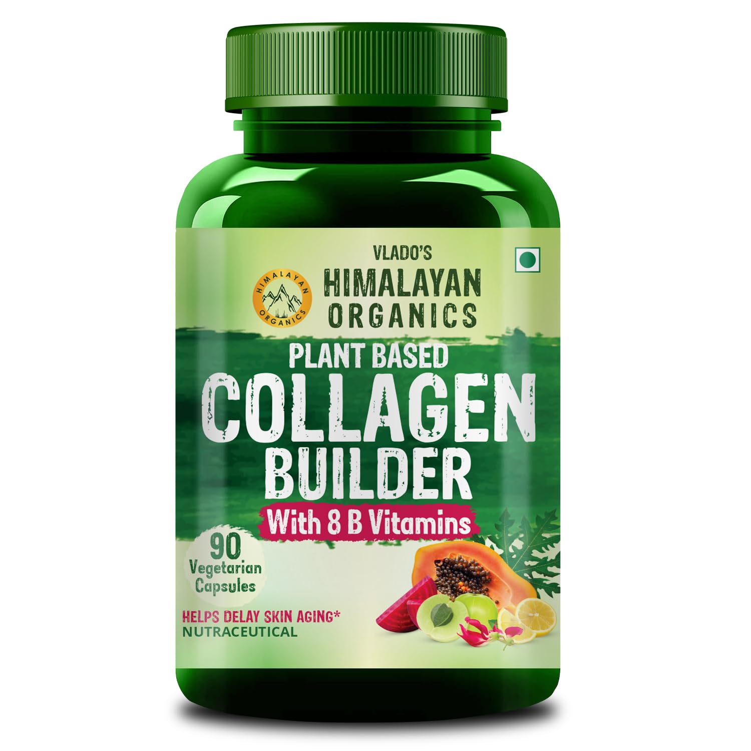 Vlado’s Himalayan Organics Plant Based Organic Collagen Builder Supplement With 8 B Vitamins for Hair and Skin | Collagen Supplement for Women & Men | Collagen Capsules With Biotin & Vitamin C | Glowing and Youthful Skin (90 Capsules)