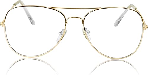 Miniatura 3 de SUNNYPRO Lentes transparentes de gran tamaño Aviador Marco UV400 Oro Halloween Disfraz