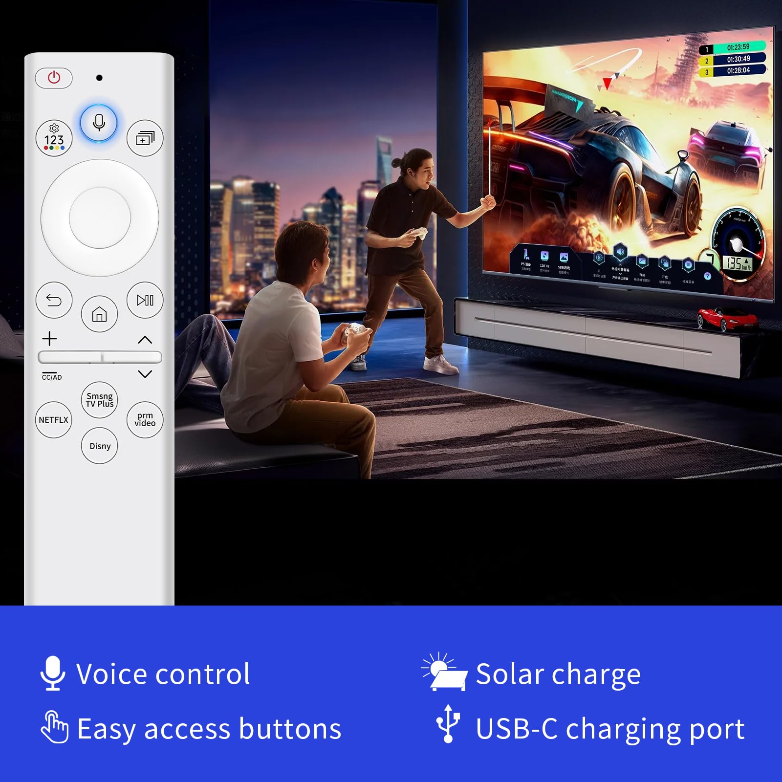 Voice BN59-01391A - Telecomando di ricambio per TV Samsung, con cella solare ricaricabile e 4 pulsanti di scelta rapida per Smart TV Samsung Neo LED 4K 8k Ultra HD 2021-2023