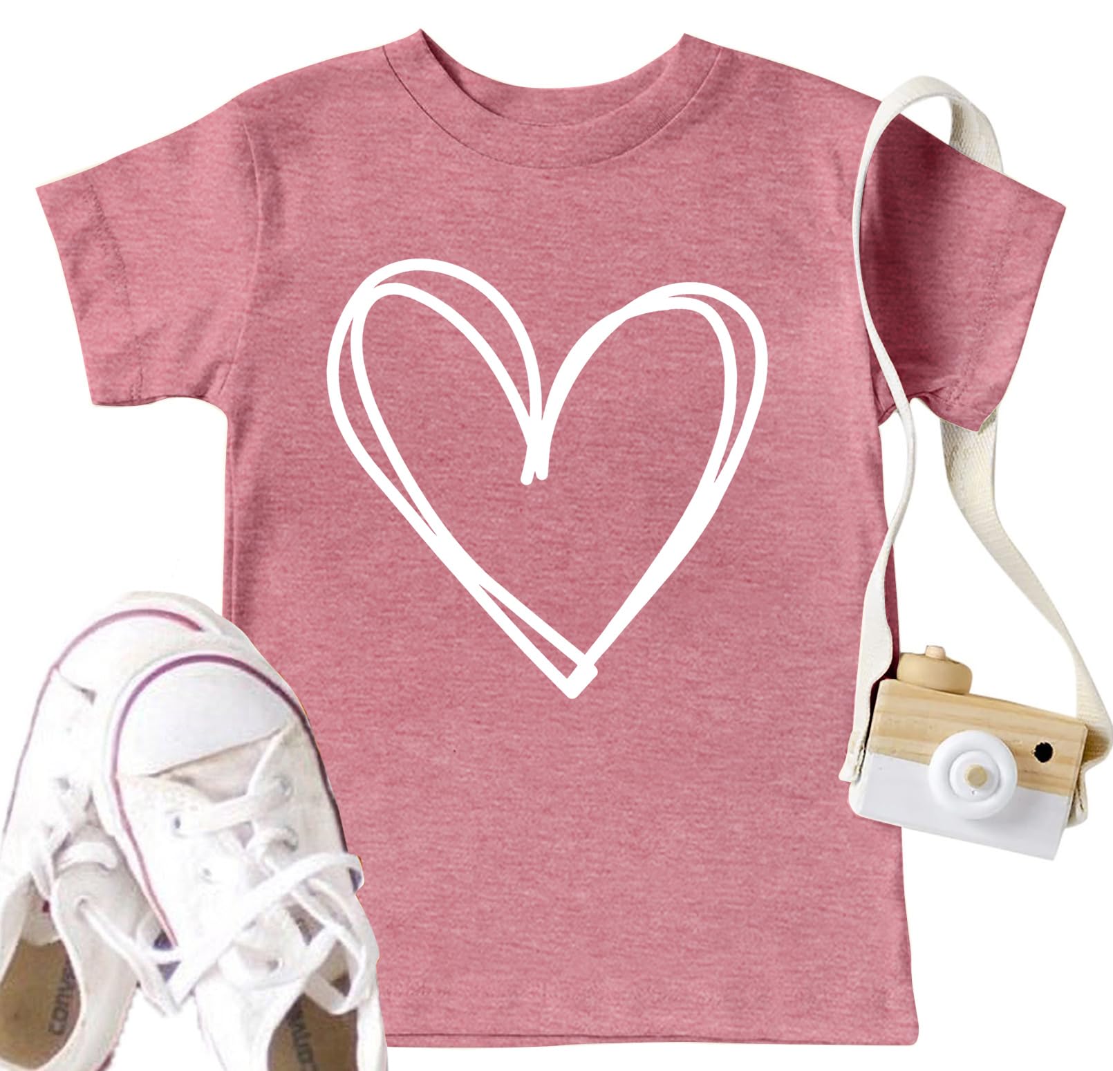 LAZYCHILD Kids Valentine Shirt Girls Valentines Day Shirts Heart Graphic Long Sleeve Striped Tee Tops 5-14 Years