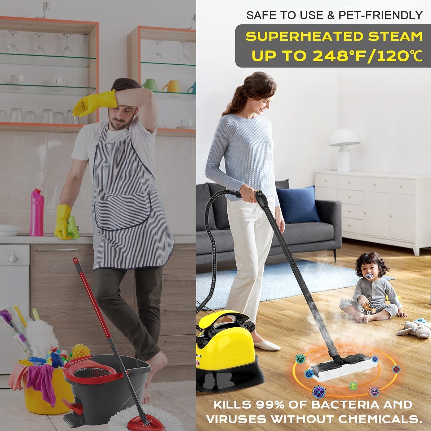 Pulitore a vapore multiuso, potente vaporizzatore con 21 accessori, pulitore a vapore con serbatoio da 0,8 litri per seggiolino auto, tappezzeria, divano, bagno, cucina, pavimento, finestra, moquett