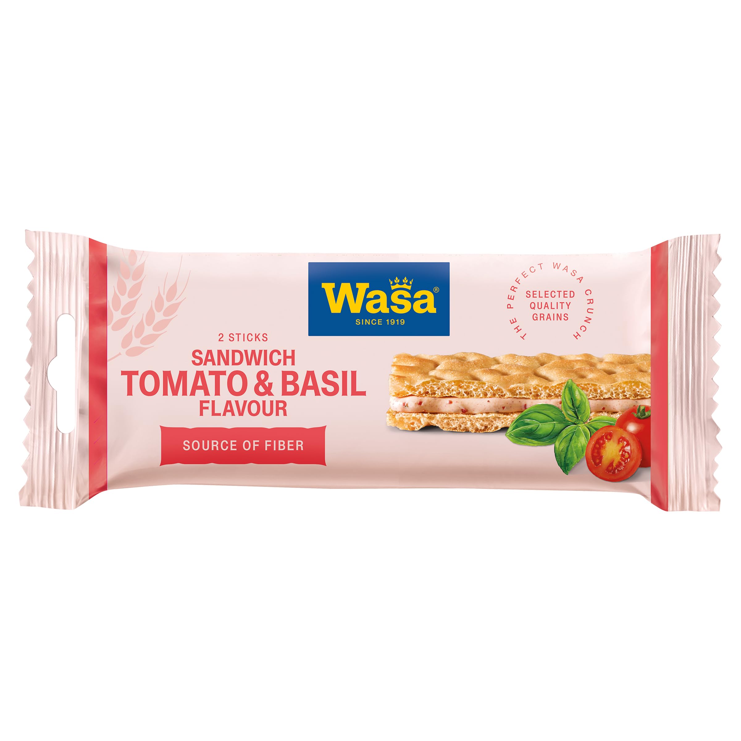 Wasa Chleb chrupki Sandwich Tomato & Basil 40 g przekąska z mąki pszennej z nadzieniem z sera, suszonych pomidorów i bazylii