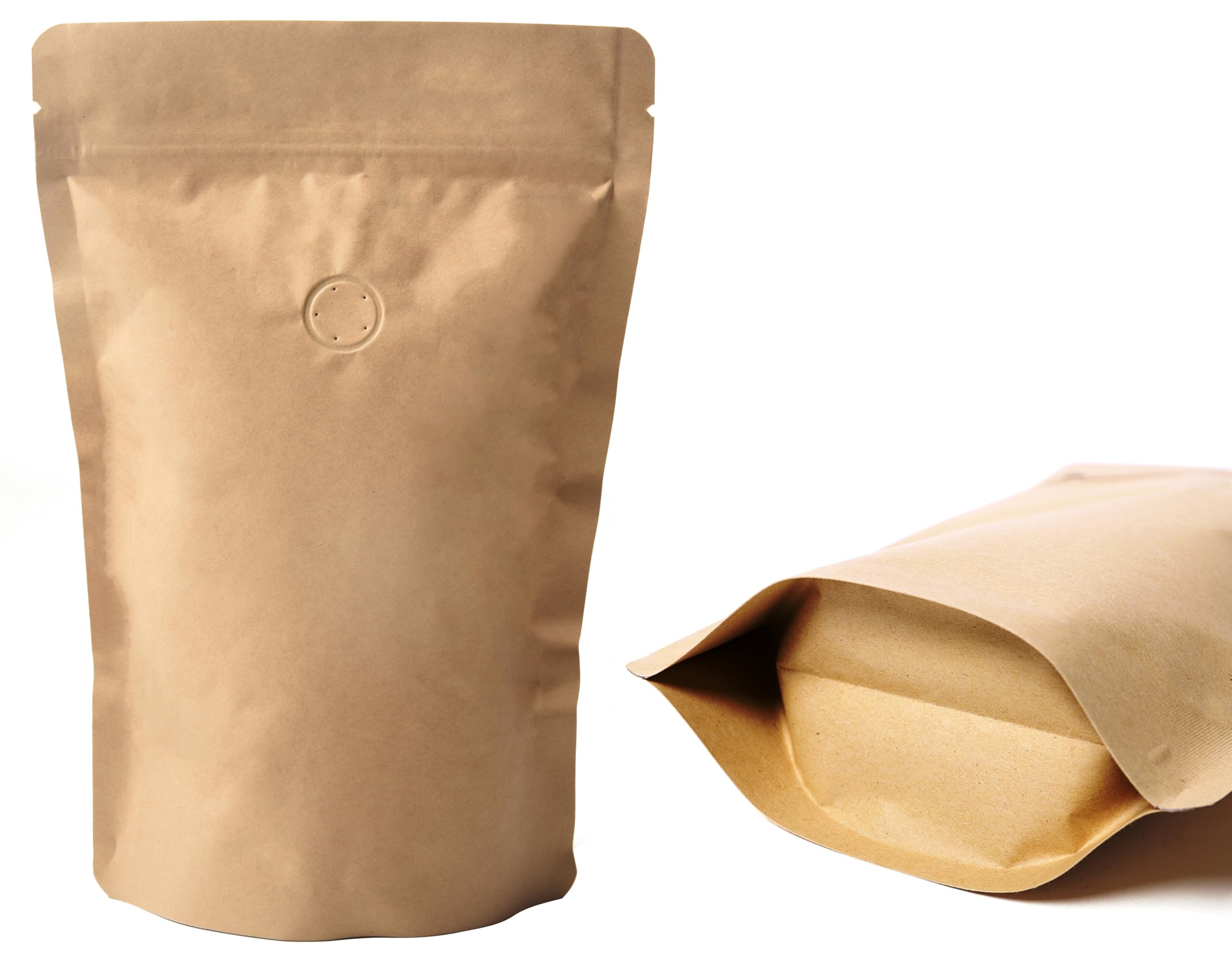 100 bolsas de café de 8 onzas con cierre de cremallera, bolsas de café de papel kraft natural de alta barrera con liberación de aire/válvula de desgasificación unidireccional y cremallera reutilizable