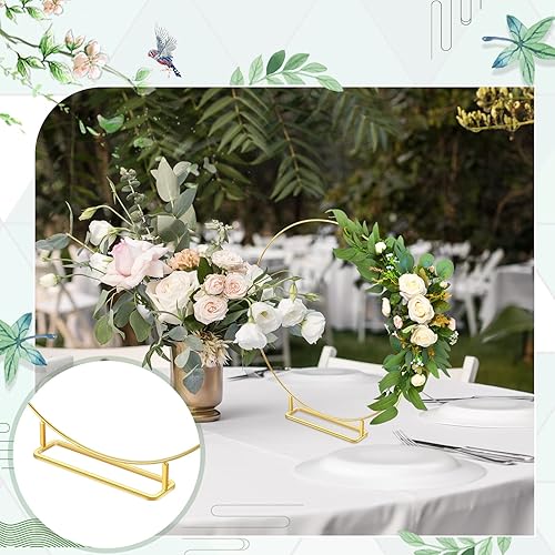 Miniatura 5 de Qunclay 15 piezas de centro de mesa de aro floral de metal de 12 pulgadas con soporte, centros de mesa redondos dorados, anillos de corona de metal