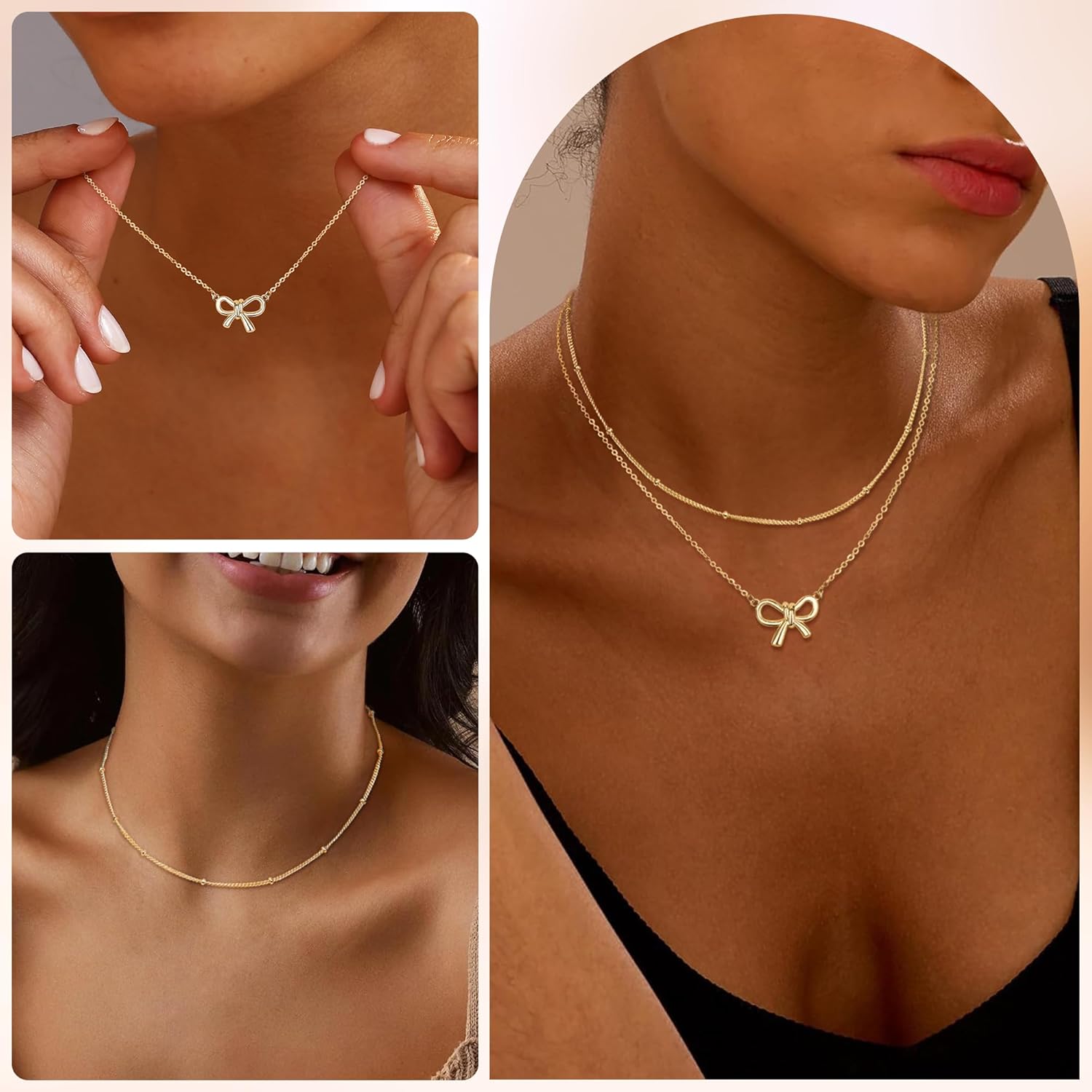 Gold Bow Necklace for Women Dainty Necklaces 14K Gold Plated Trendy Layered Necklaces Cute Bow Pendant Choker Chain Necklace Non Tarnish Gold Jewelry Gifts for Women Birthday Christmas - Image 5