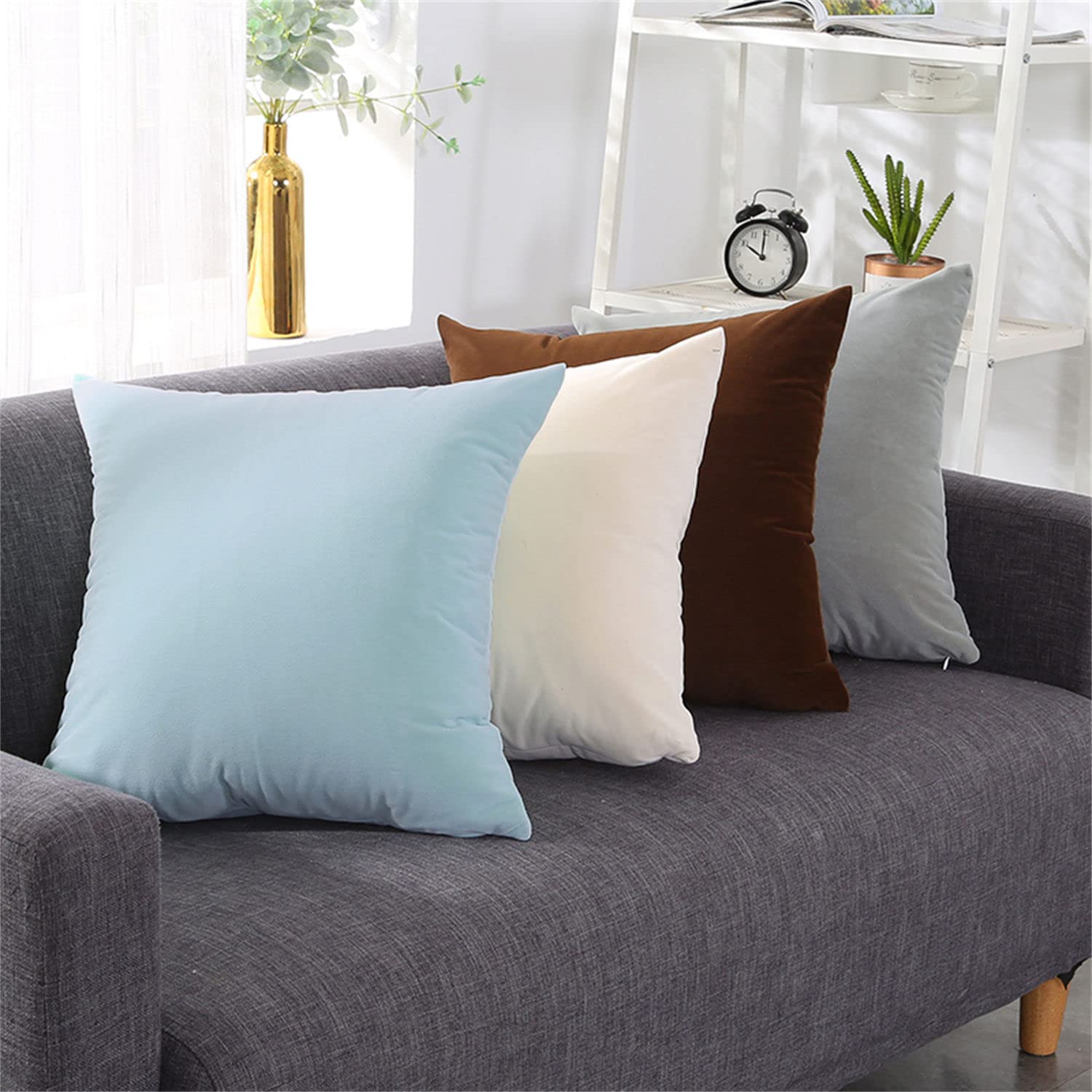 Federe Cuscini Velluto Copricuscini Quadrate Federe Cuscini, per Arredo Moderno Letto e Sedia (Rosa Nudo,50 * 50cm(Set di 4))